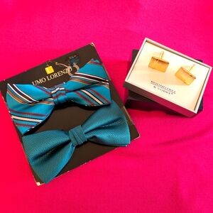 lorenzo Teal Bow Tie and Cufflink Set